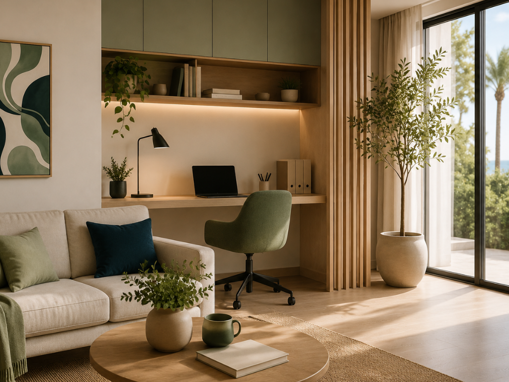 teletrabajo.webp Espacio de teletrabajo integrado en un salón luminoso y funcional